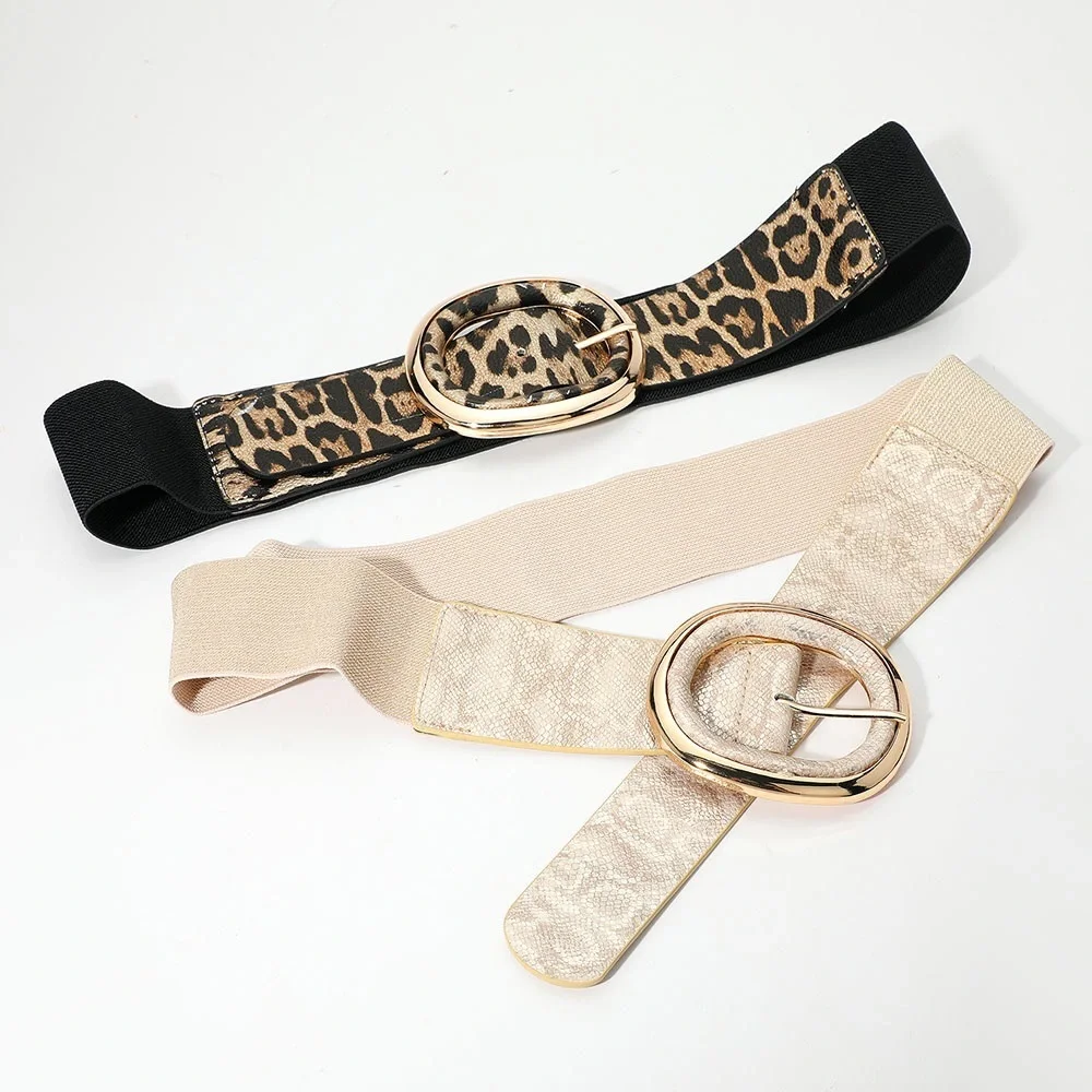 Gold Animal Print Wide Waist Statement Belt